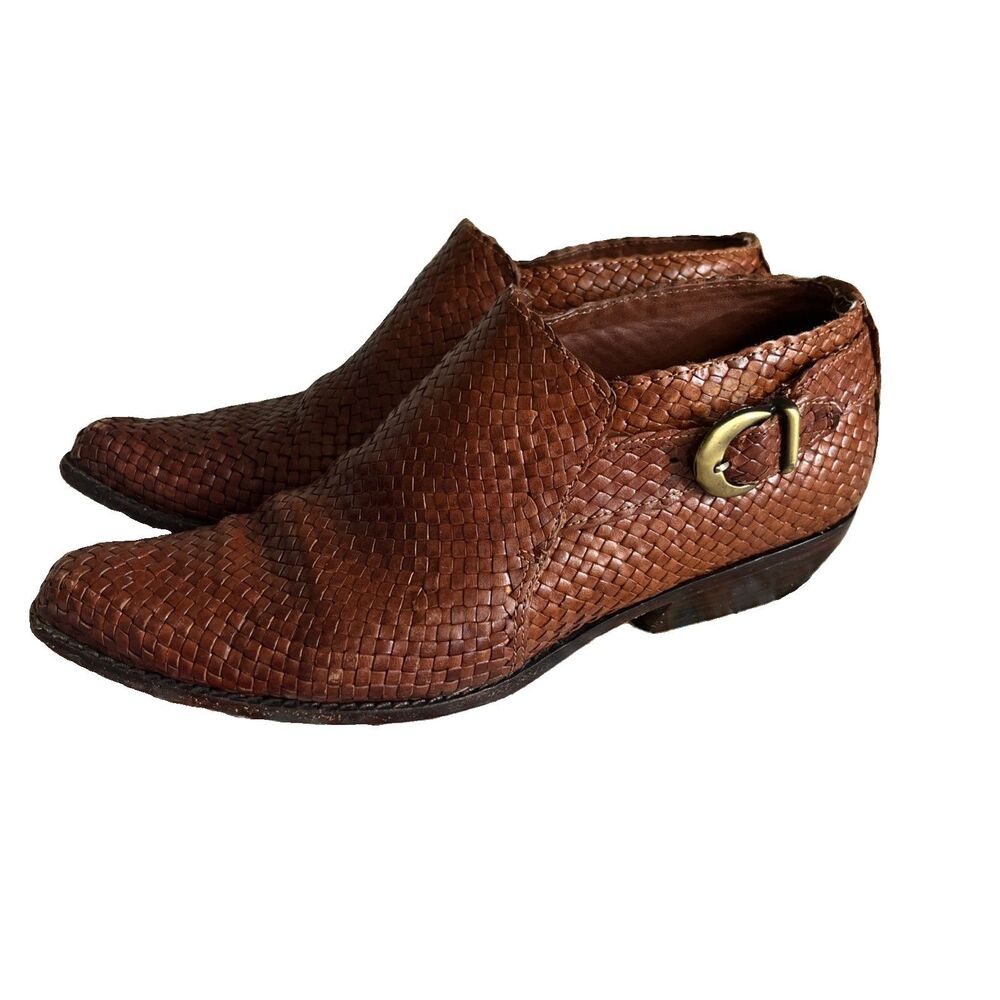 Cole Haan Ankle Boots Women's 8B Brown Woven Leather Buckle